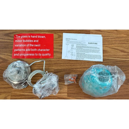 Karyfine Mini Art Blown Glass Pendant Light Fixture Blue w/ Gold - Adjustable