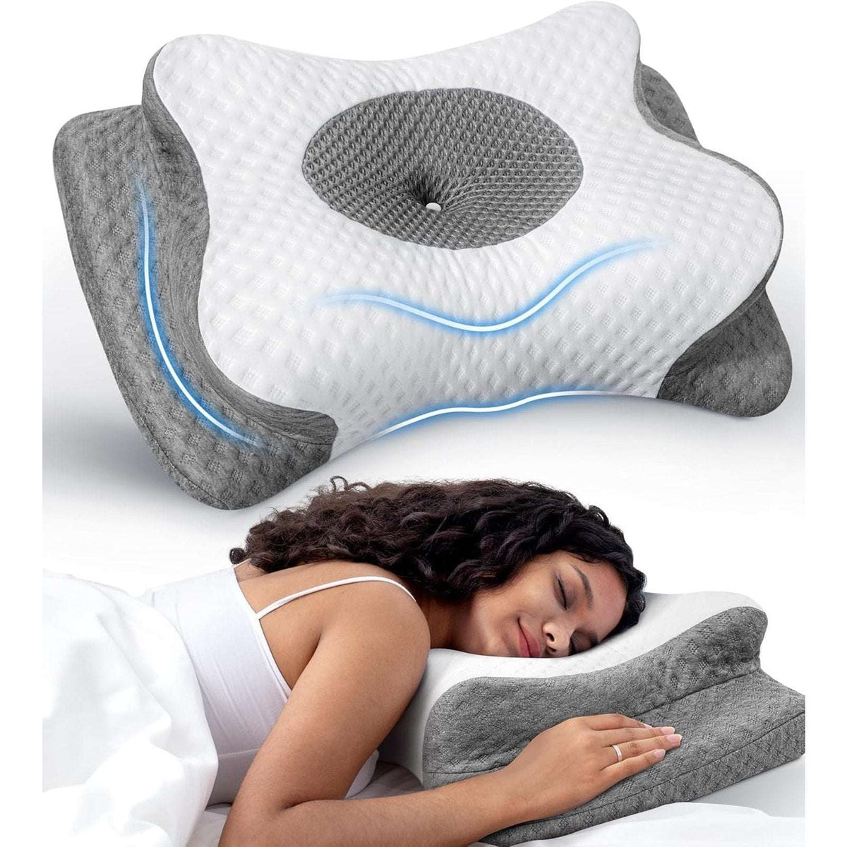 Cozyplayer Adjustable Cervical Memory Foam Pillow Ultra Pain Relief w/ Arm Rest
