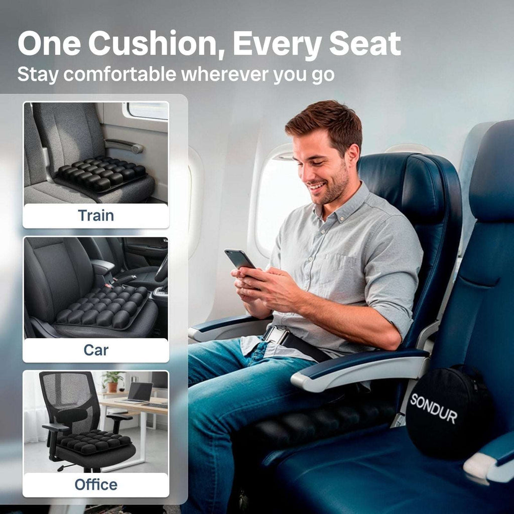 Sondur Travel Cushion Cloudair Inflatable Airplane Seat Cushion w/ Case - No Box