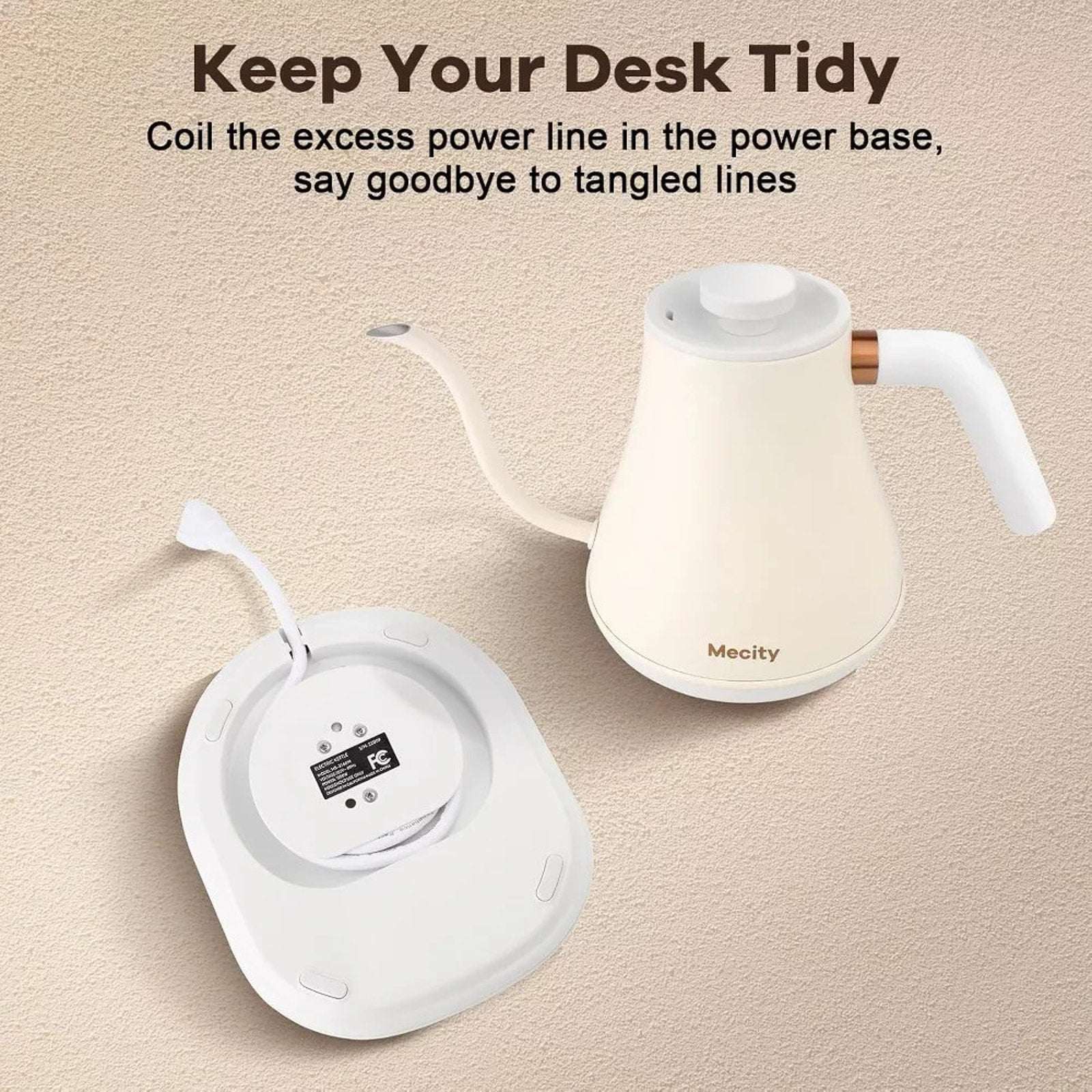MECITY Electric Stainless Gooseneck Kettle 1200W, Precision Temp Control, White