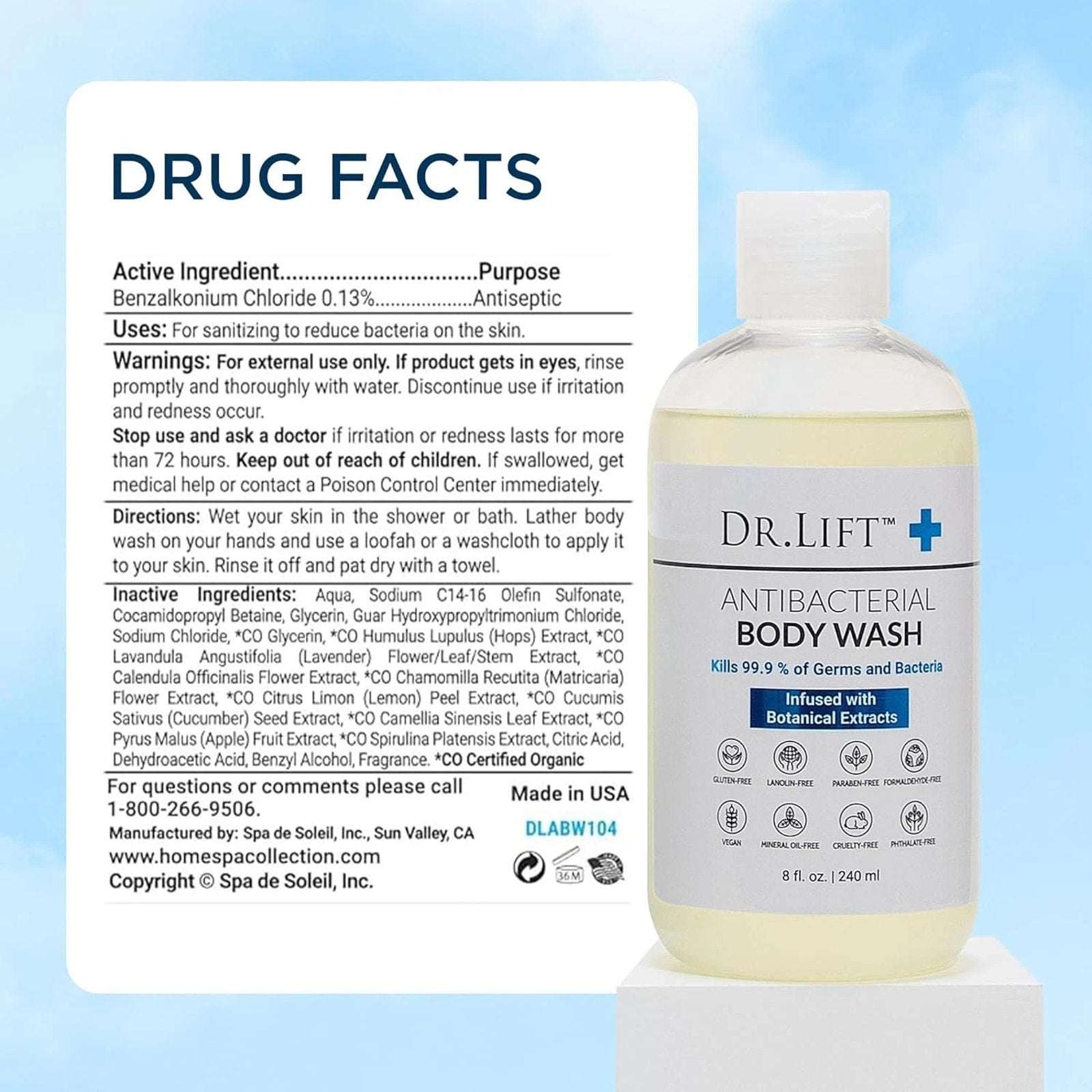 DR. LIFT Antibacterial Hydrating Body Wash, Refreshing Shower & Bath Cleanser