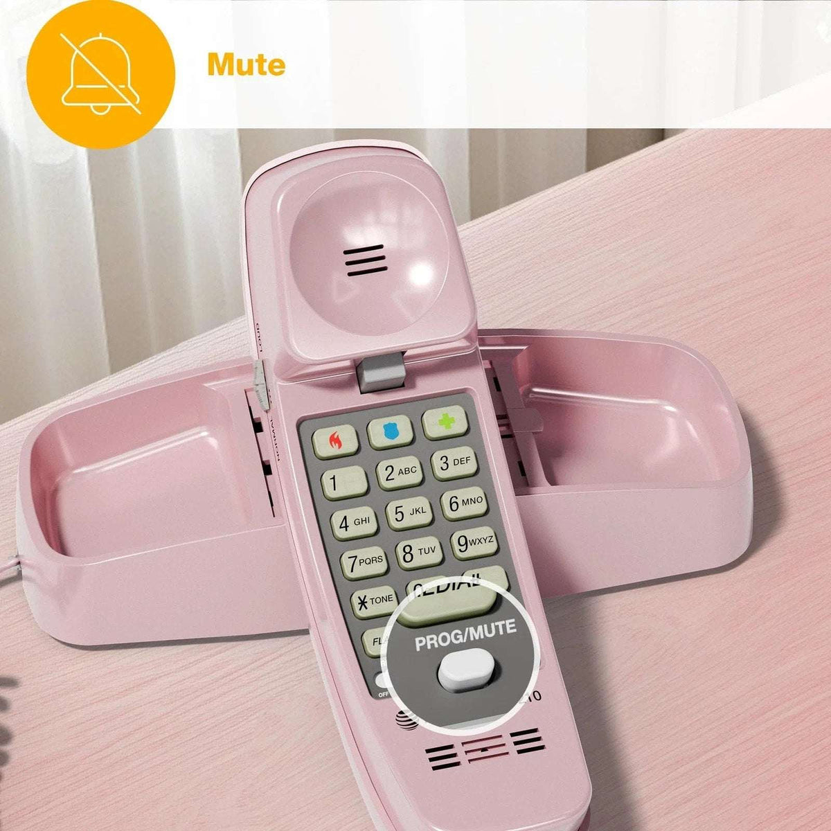 AT&T TRIMLINE 210 Retro Corded Home Phone, No AC Power Required, Pink