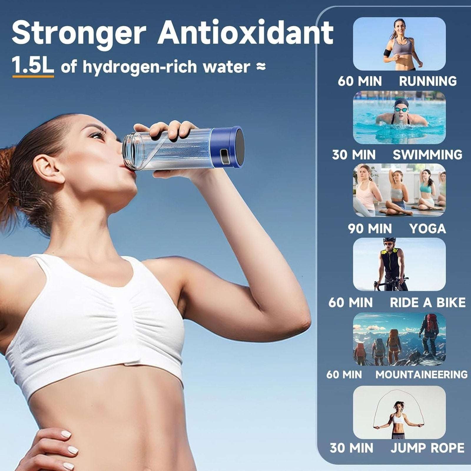 Hydrogen Water Bottle Generator 1500 PPB Smart Water Ionizer with SPE/PEM Tech