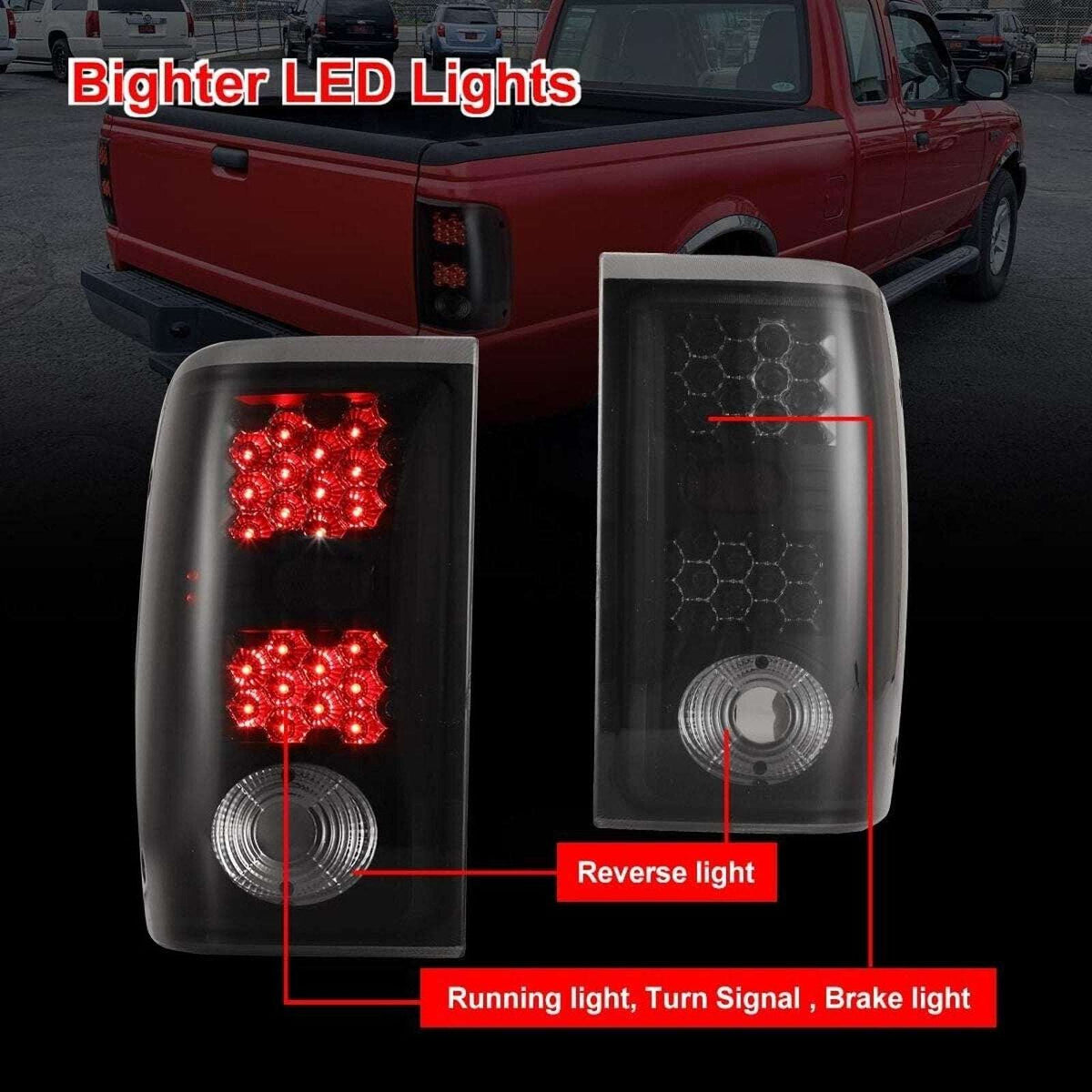 Winjet LED Tail Lights - Black / Smoke for 2001-2005 Ford Ranger - CTWJ-0146-BS