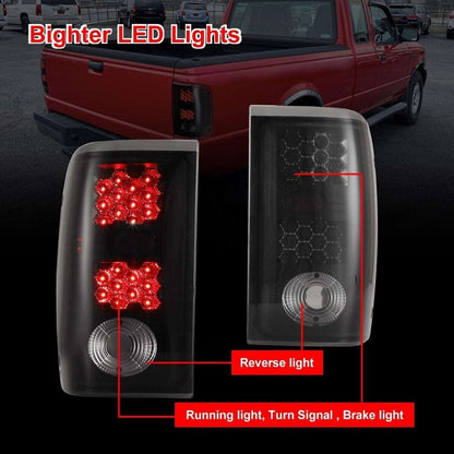 Winjet LED Tail Lights - Black / Smoke for 2001-2005 Ford Ranger - CTWJ-0146-BS