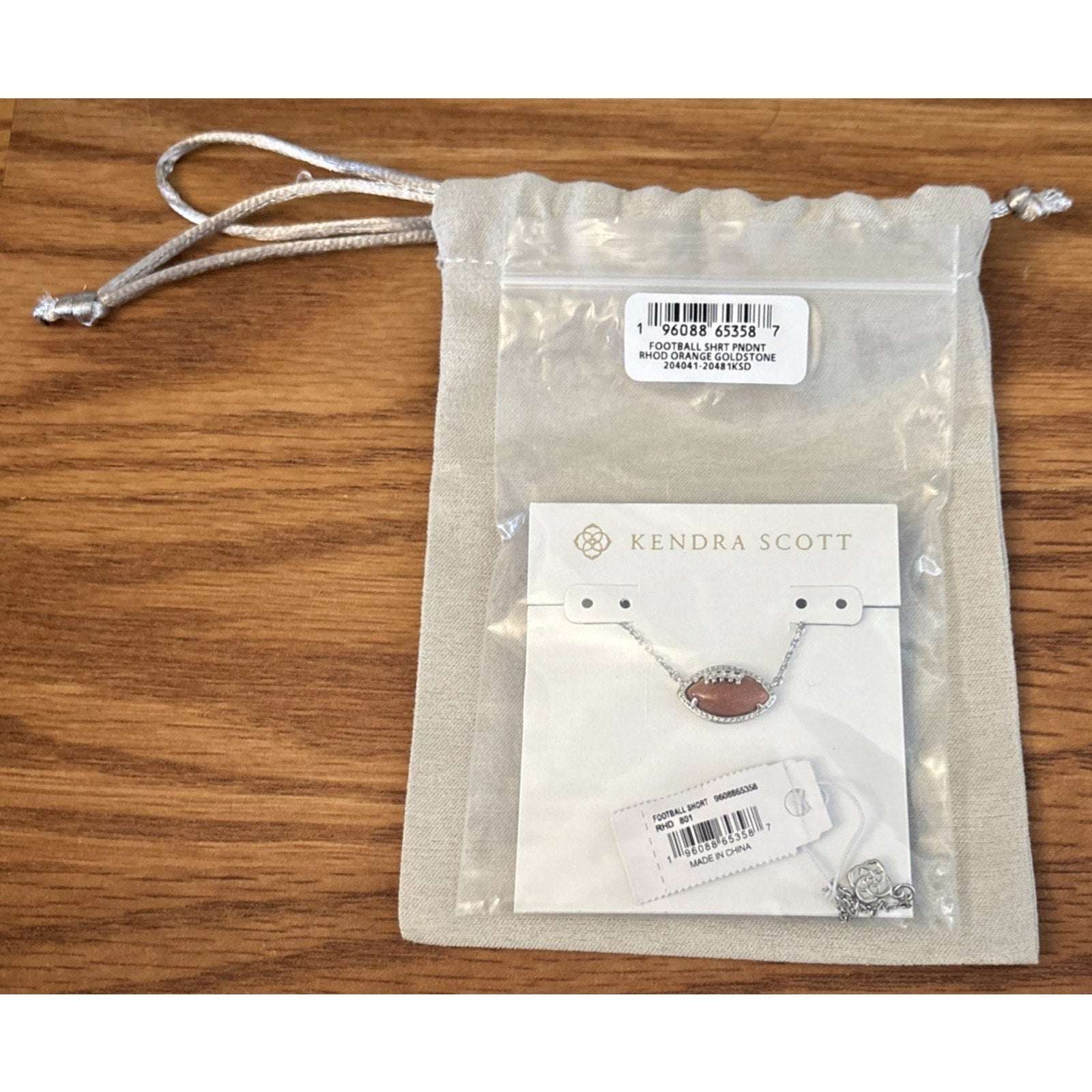 KENDRA SCOTT Elise Football Pendant Short Silver Necklace NEW in Box w/ Dust Bag