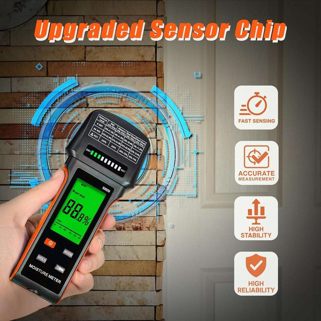 Pinless Wood Moisture Meter – Drywall, Mold & Lumber Moisture Detector with LCD