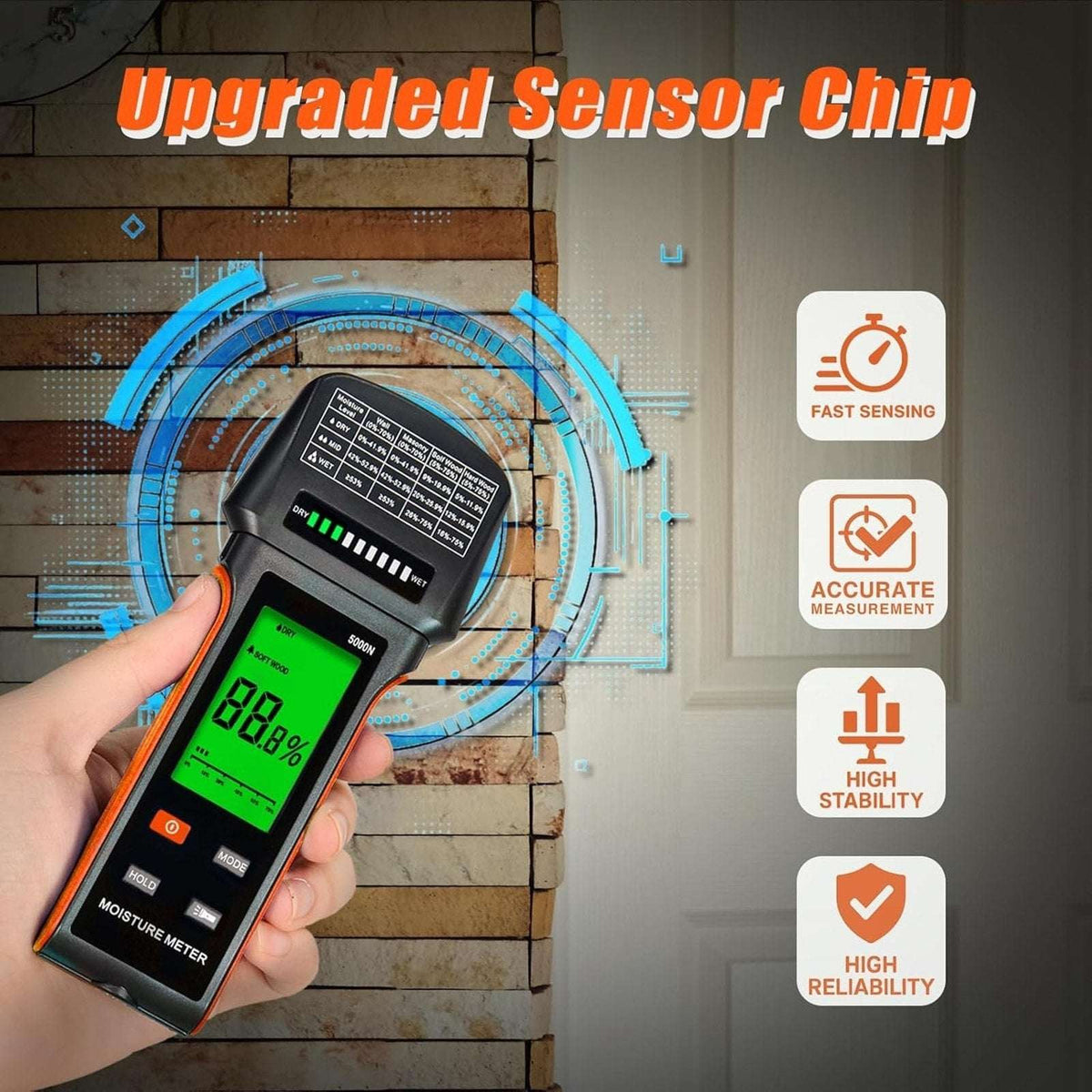 Pinless Wood Moisture Meter – Drywall, Mold & Lumber Moisture Detector with LCD
