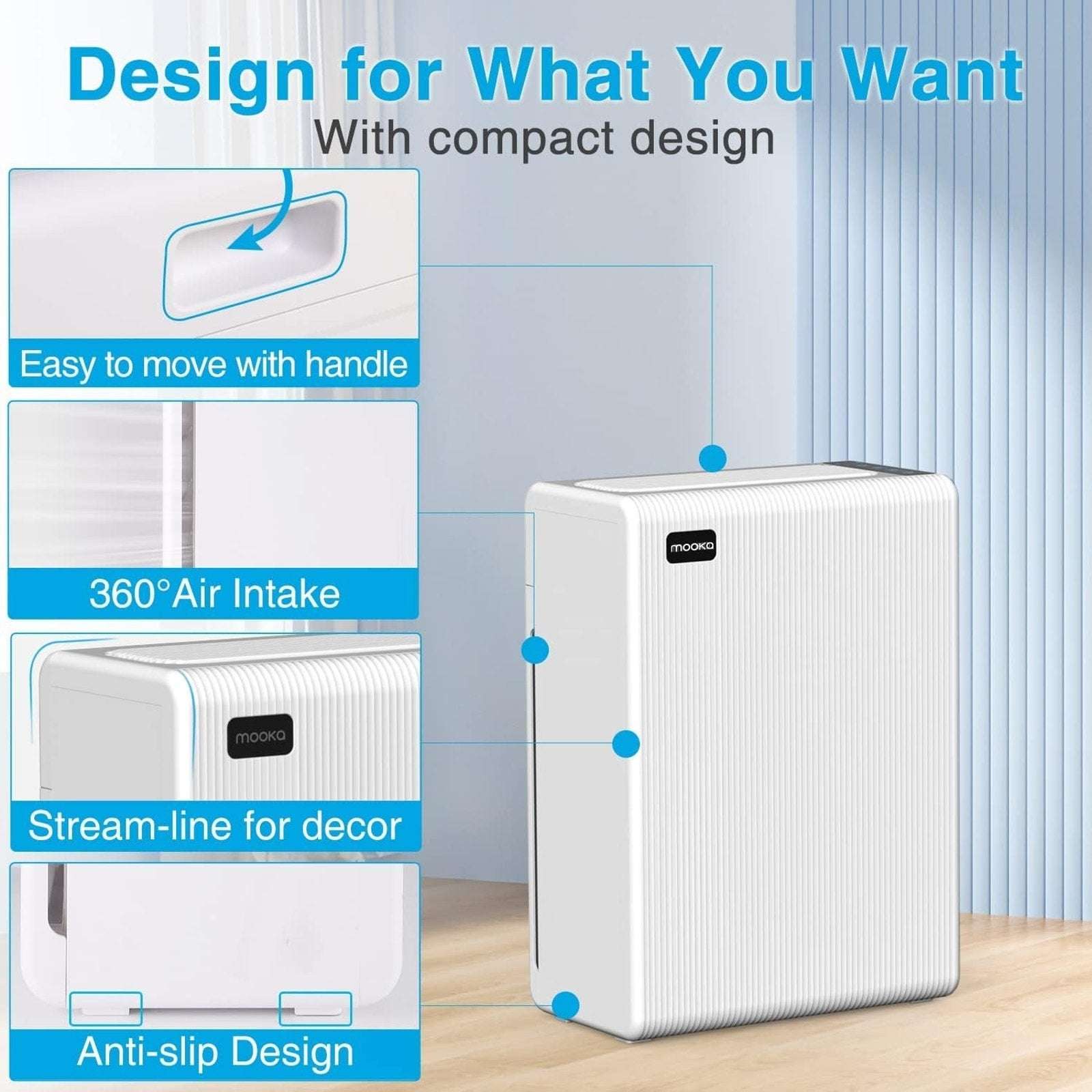 MOOKA H13 HEPA Air Purifier Whole House-2000SqFt Air Cleaner Allergies Pets Odor