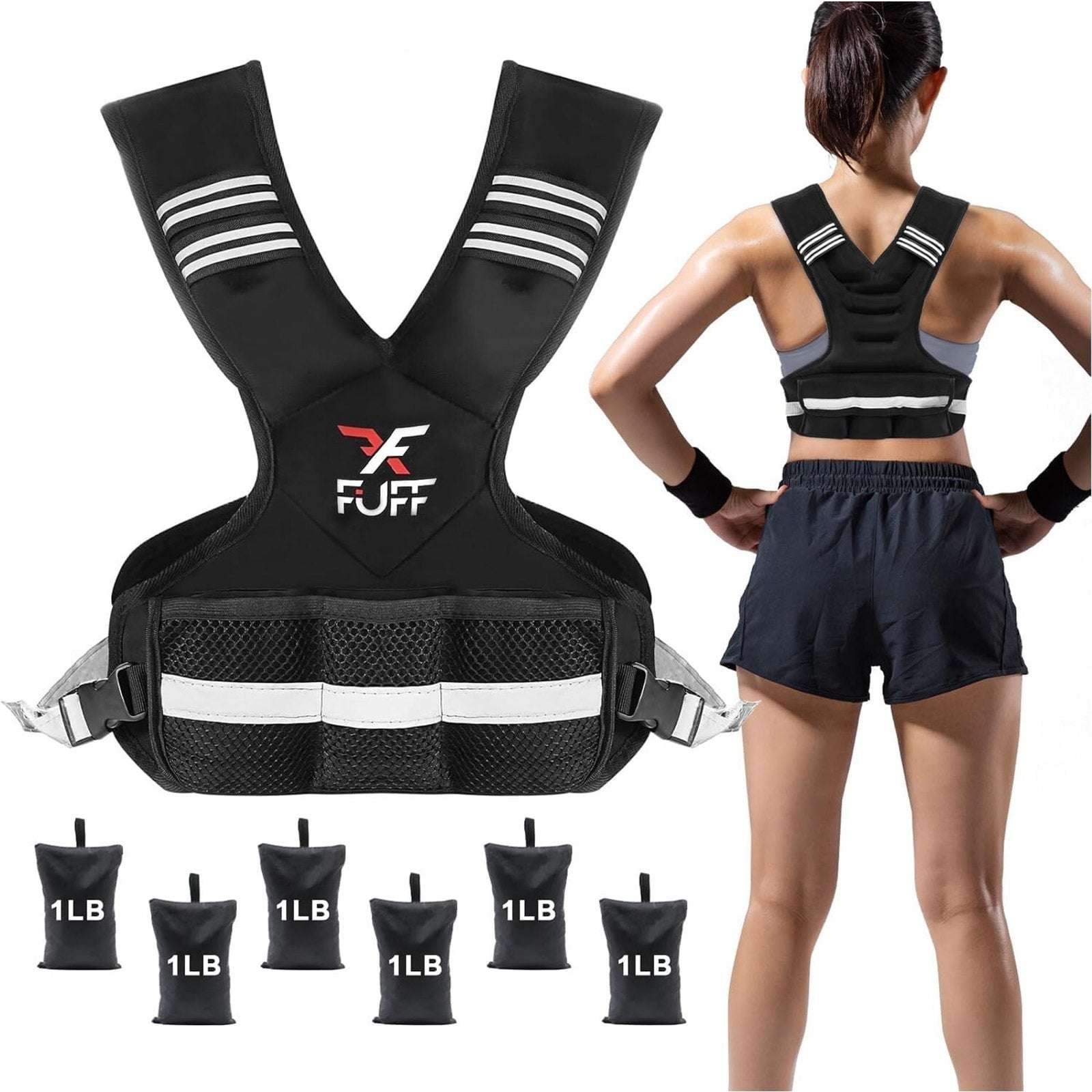 FUFF 4-10lb Adjustable Weighted Vest w/ 6 Ironsand Weights for Strength Training