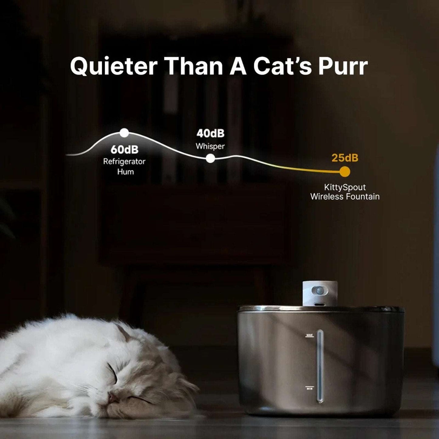 KittySpout 4L Stainless Steel Pet Water Fountain Silent Wireless Motion Sensor