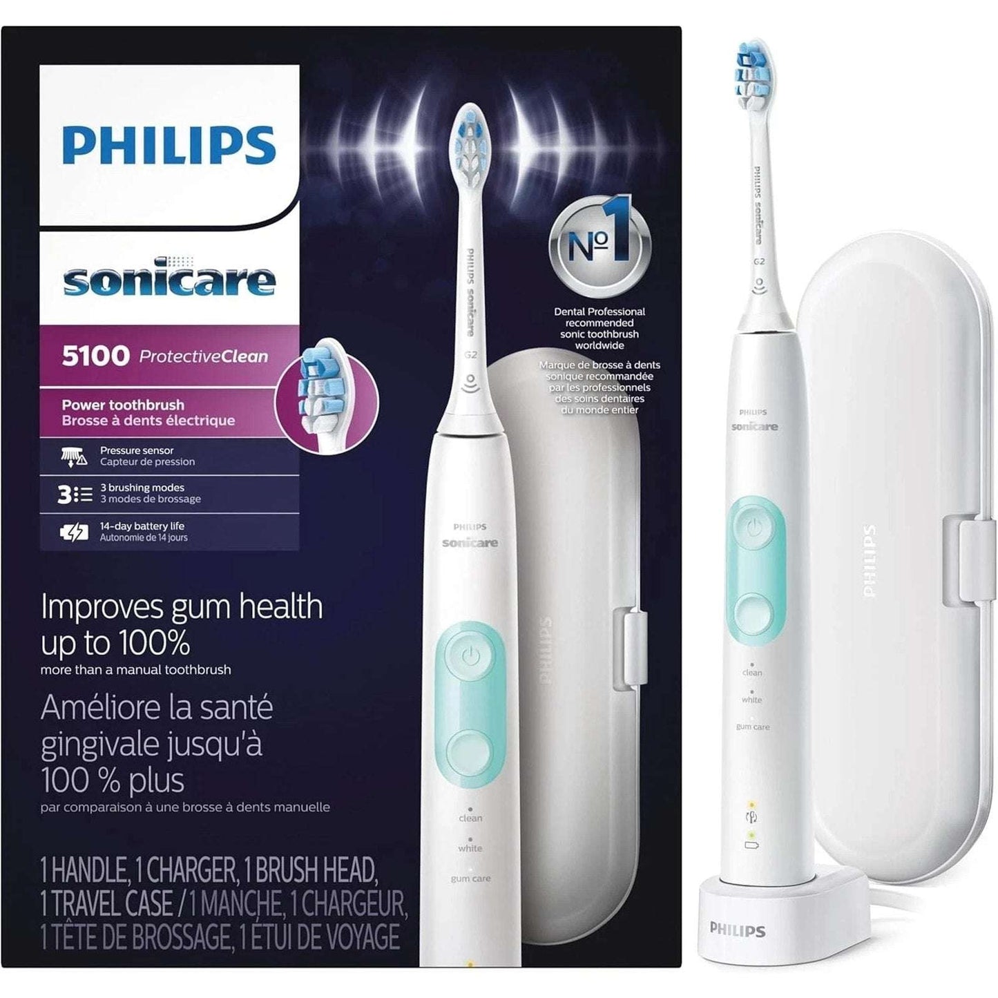 Philips Sonicare Protective Clean 5100 Sonic Electric Toothbrush Charger & Case