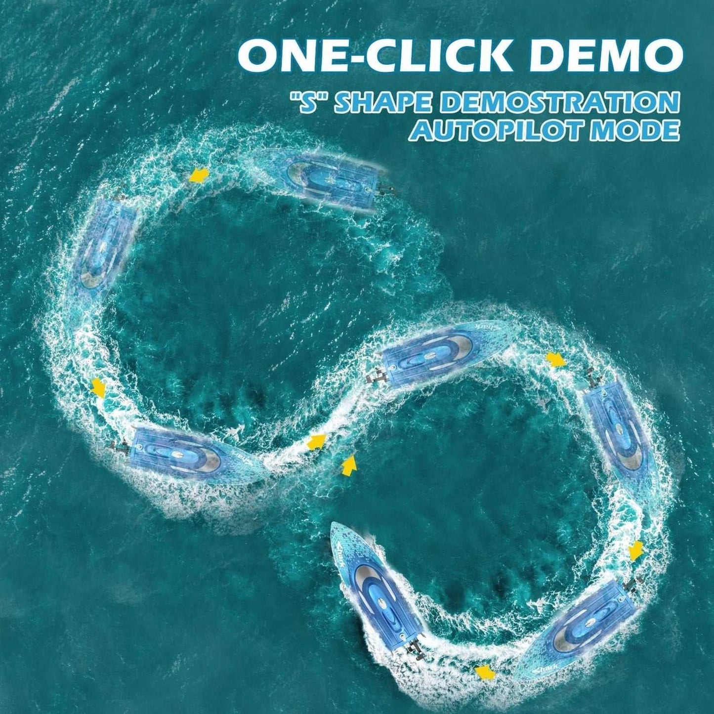 DEERC 2.4G RC Sink-Proof High Speed Racing Boat w/ LED Lights & Shark Graffiti