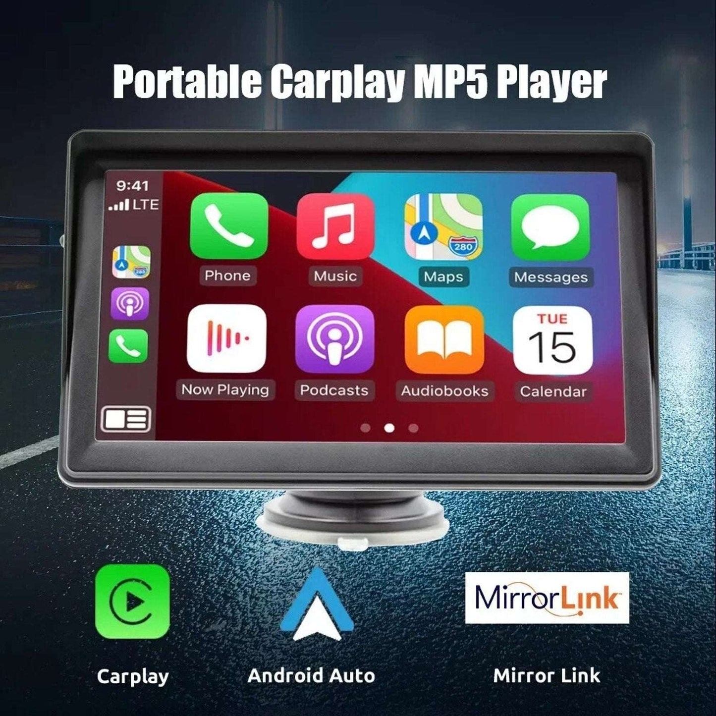 7" Portable Bluetooth Touchscreen Car Stereo Carplay & Android Auto MirrorLink