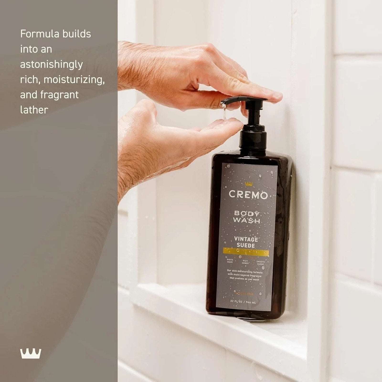 Cremo Vintage Suede Smooth & Amber Moisturizing Body Wash for Men, 32 FL Oz