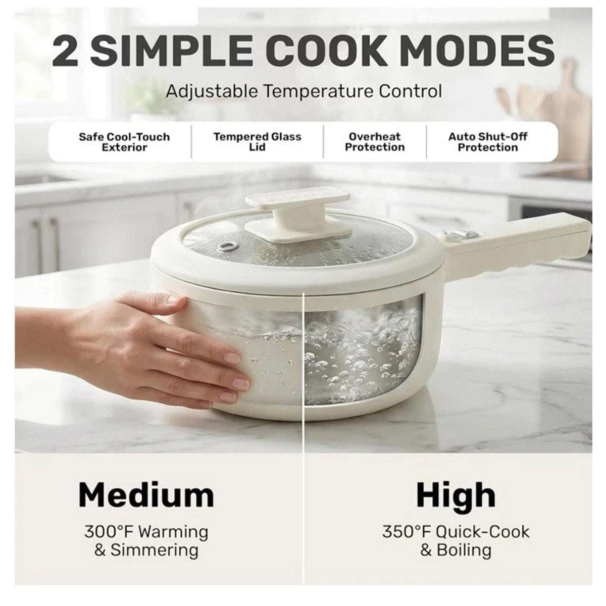 CERAMAX 1.6Qt Electric Hot Pot Ramen Multi-Cooker Steamer Non-Stick 800W RV Dorm