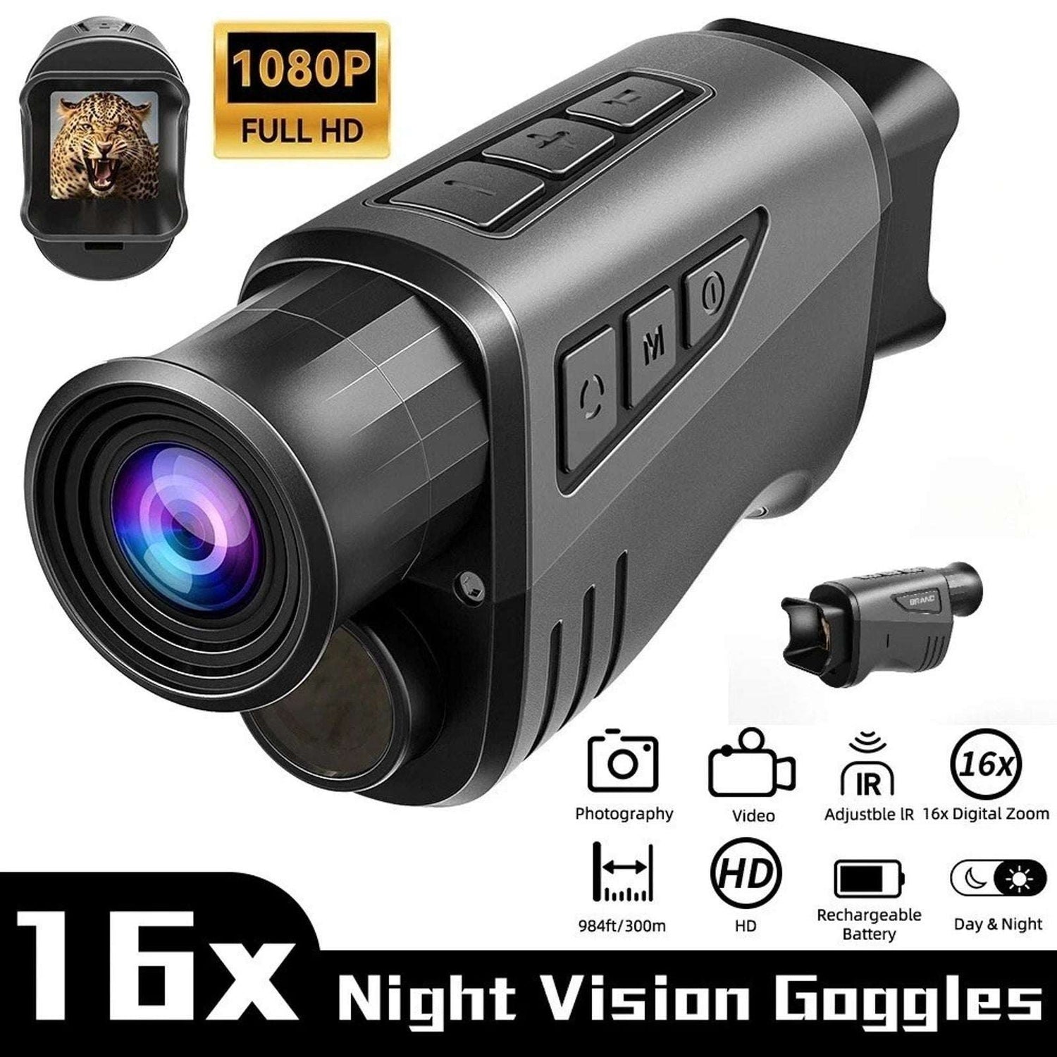1080P Night Vision Monocular 16X Digital Zoom Infrared IR Goggles 12MP Hunting