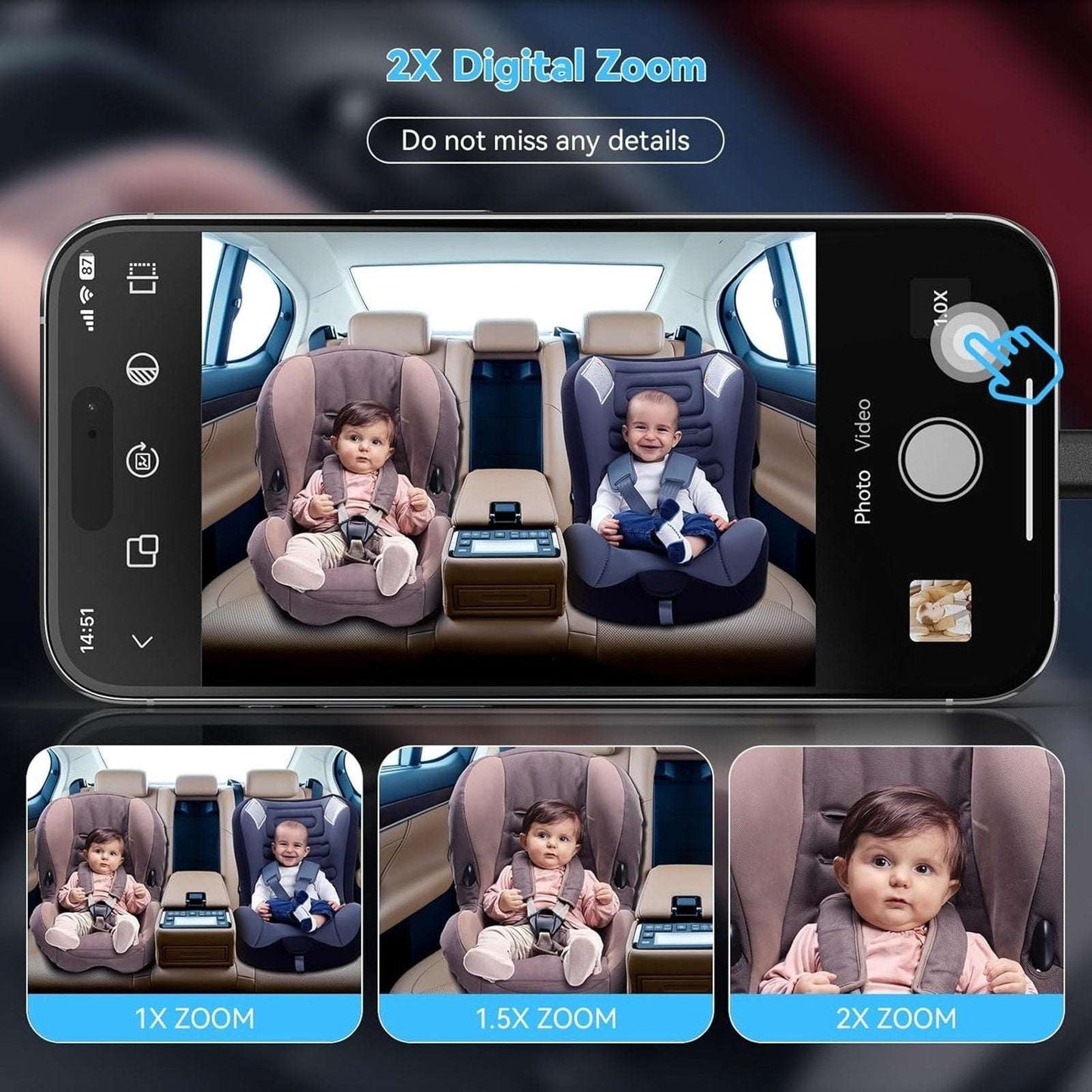 Baby Car Backseat Camera 360° Rotation HD 1080P Night Vision 150° Wide Angle
