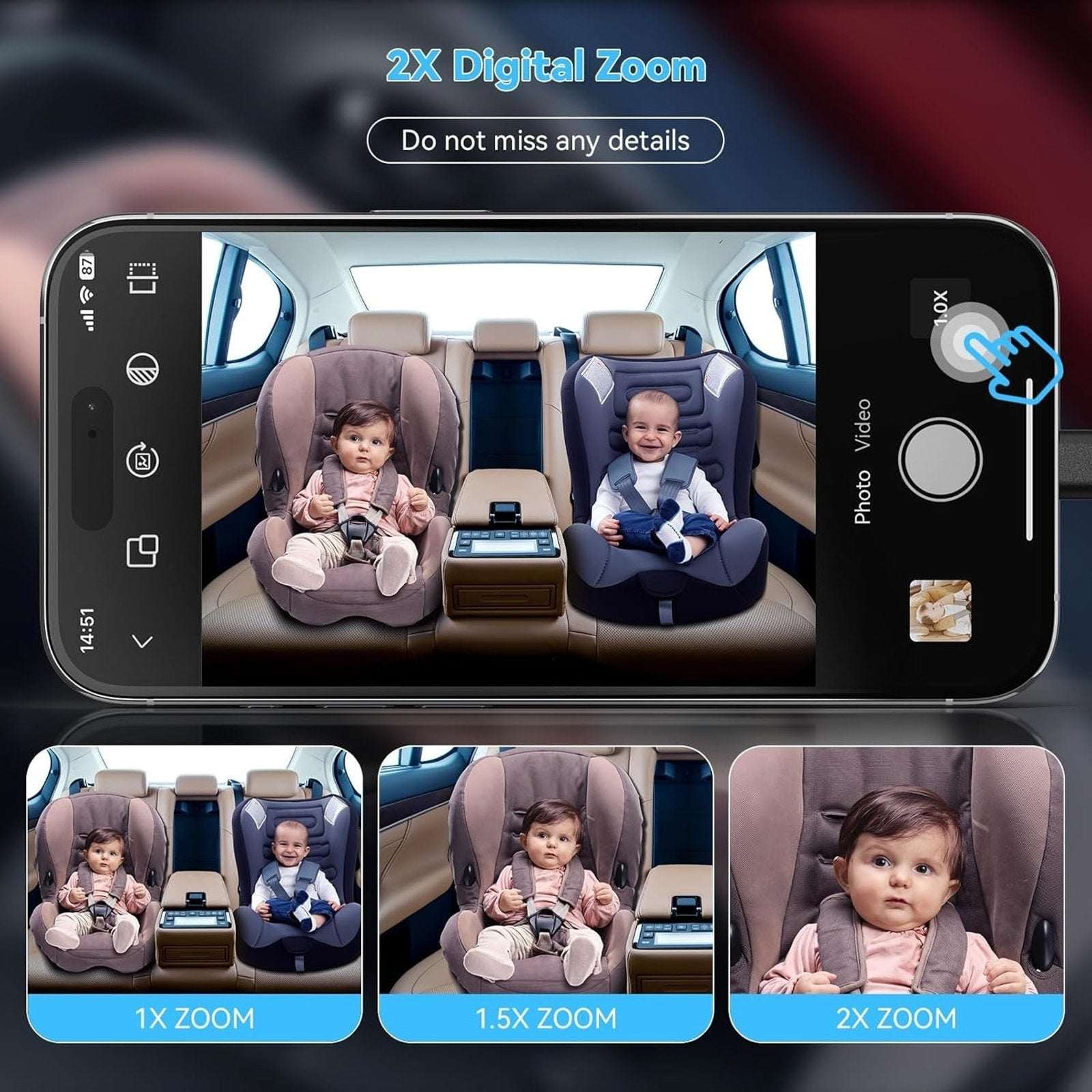 Baby Car Backseat Camera 360° Rotation HD 1080P Night Vision 150° Wide Angle