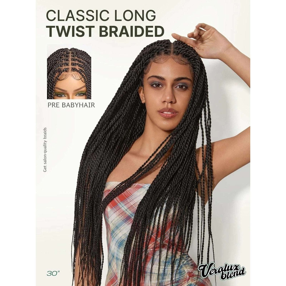 Full Lace Micro Twist Braided Knotless Wig Veralux 200% Density 30 inch Black