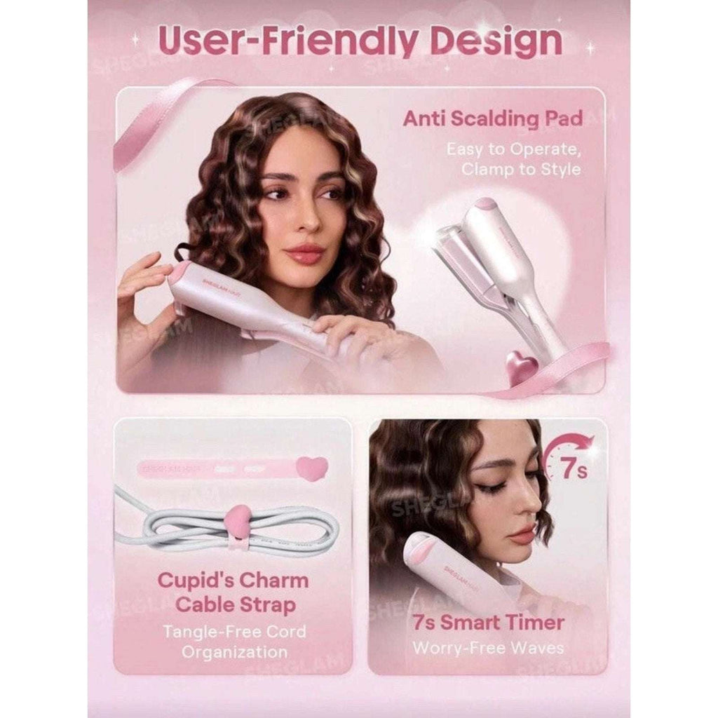 SHEGLAM HAIR Cupid's Charm Beach Babe Hair Waver 1" Smart Timer, Deep U Design