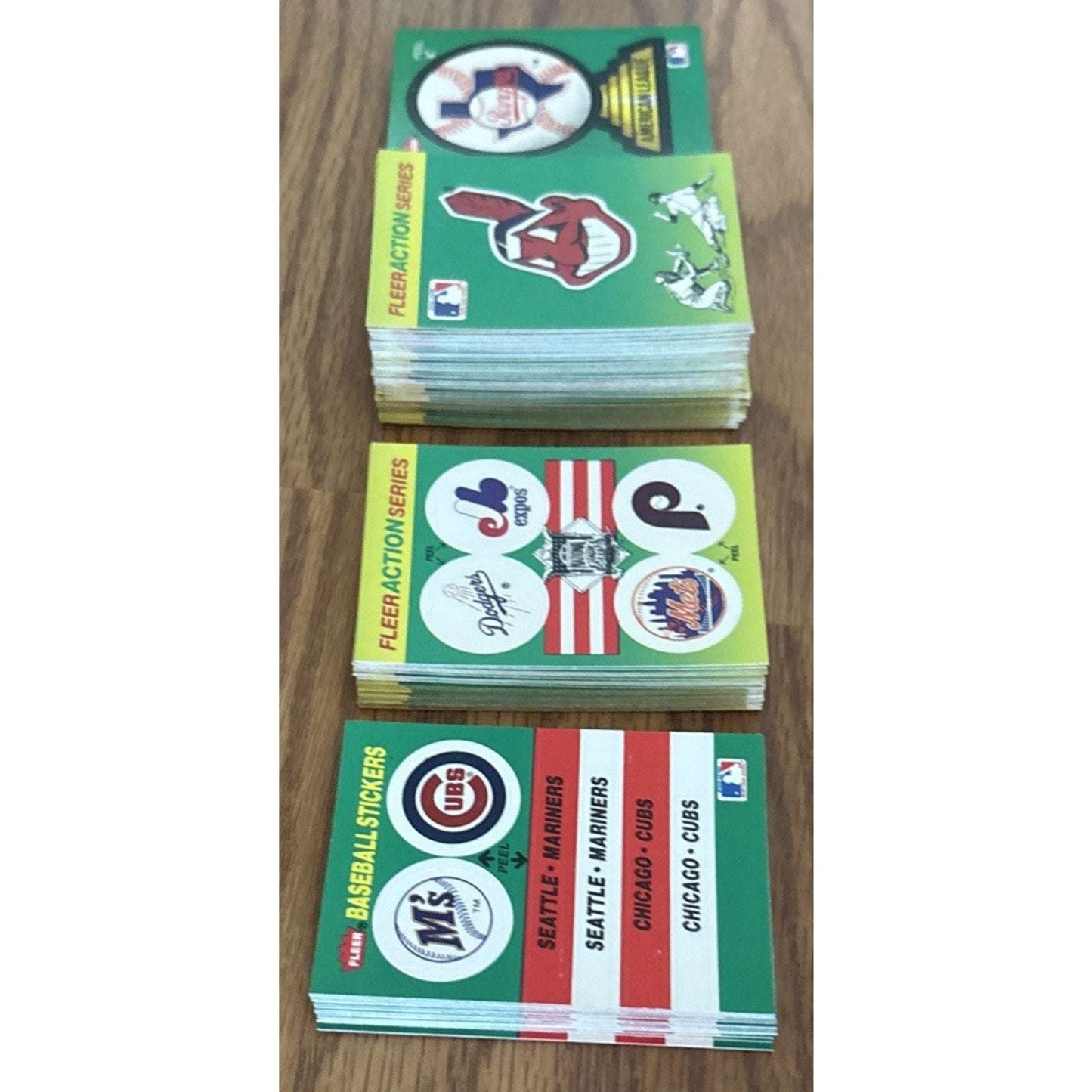 124Pcs 1990 Fleer MLB Baseball Teams Logo Stickers + Fleer Action Cards +Smalls