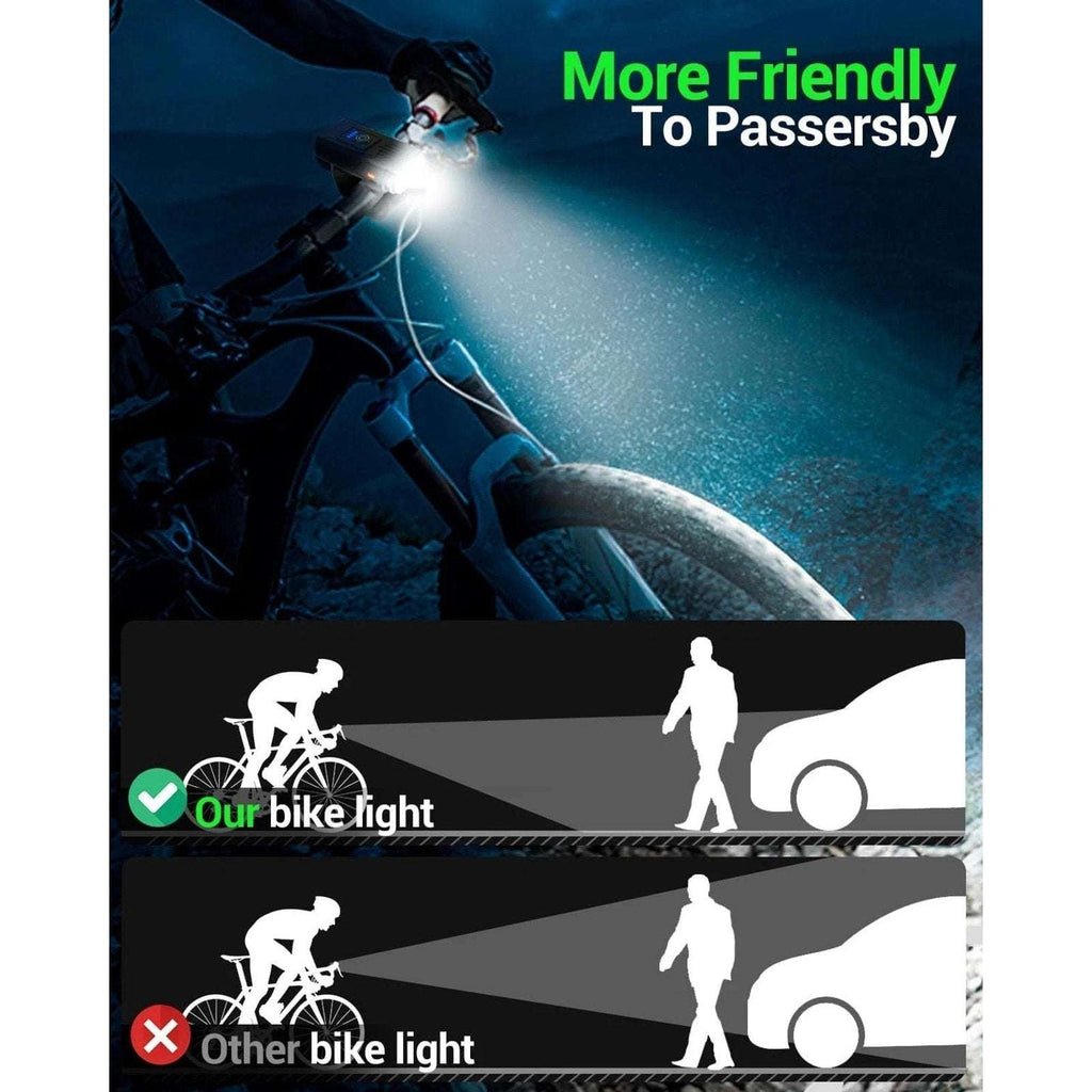 Front & Rear Bike Lights - Shockproof Waterproof 1500lm 6 Modes USB Rechargeable