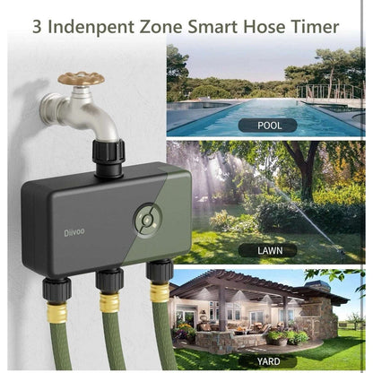 Diivoo WiFi Sprinkler Timer 3 Zone, Smart Water Hose Timer Comp w/ Alexa, Google