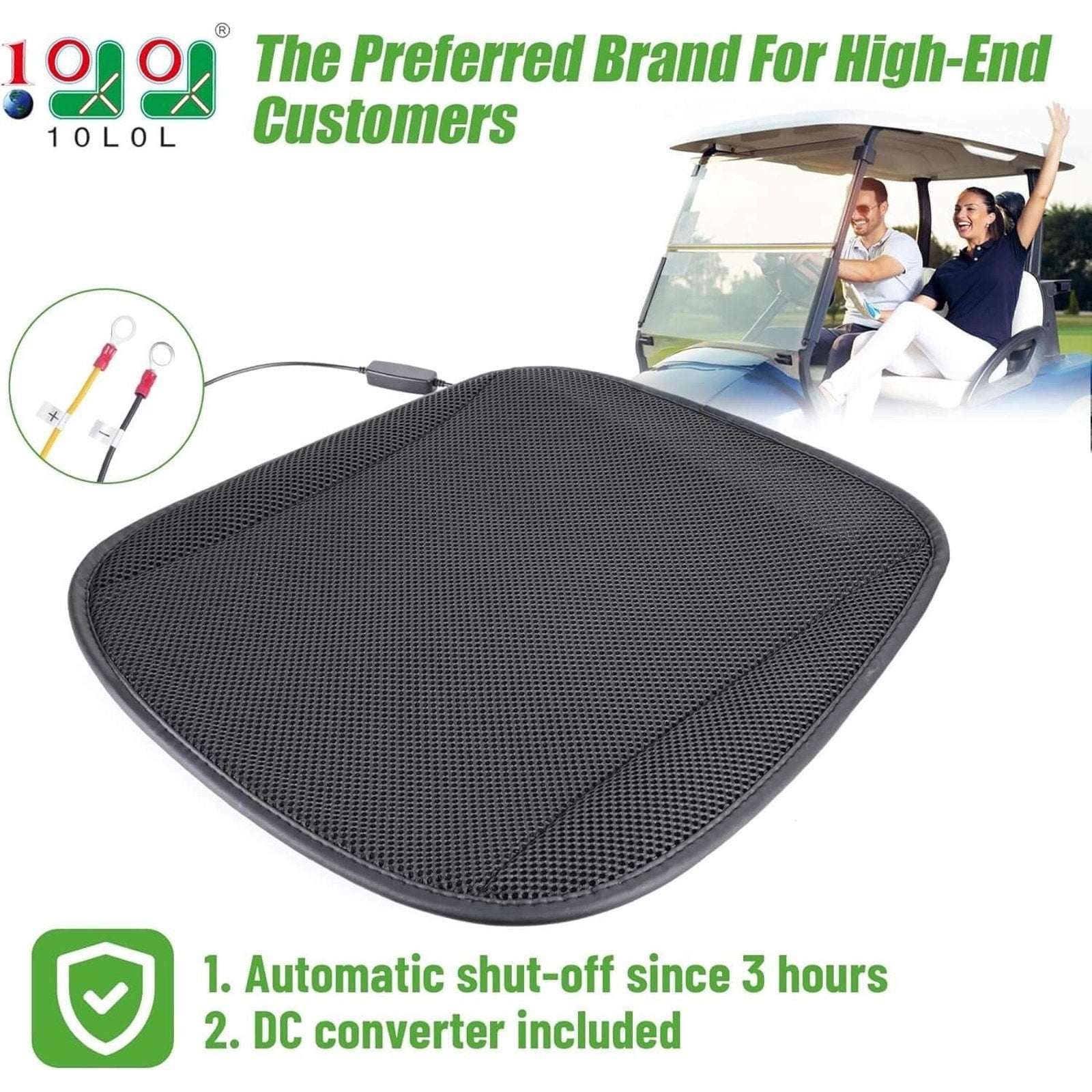 10L0L Universal Golf Cart Heated Seat Cushion 3 Heat Levels & Auto-Off Black/Red