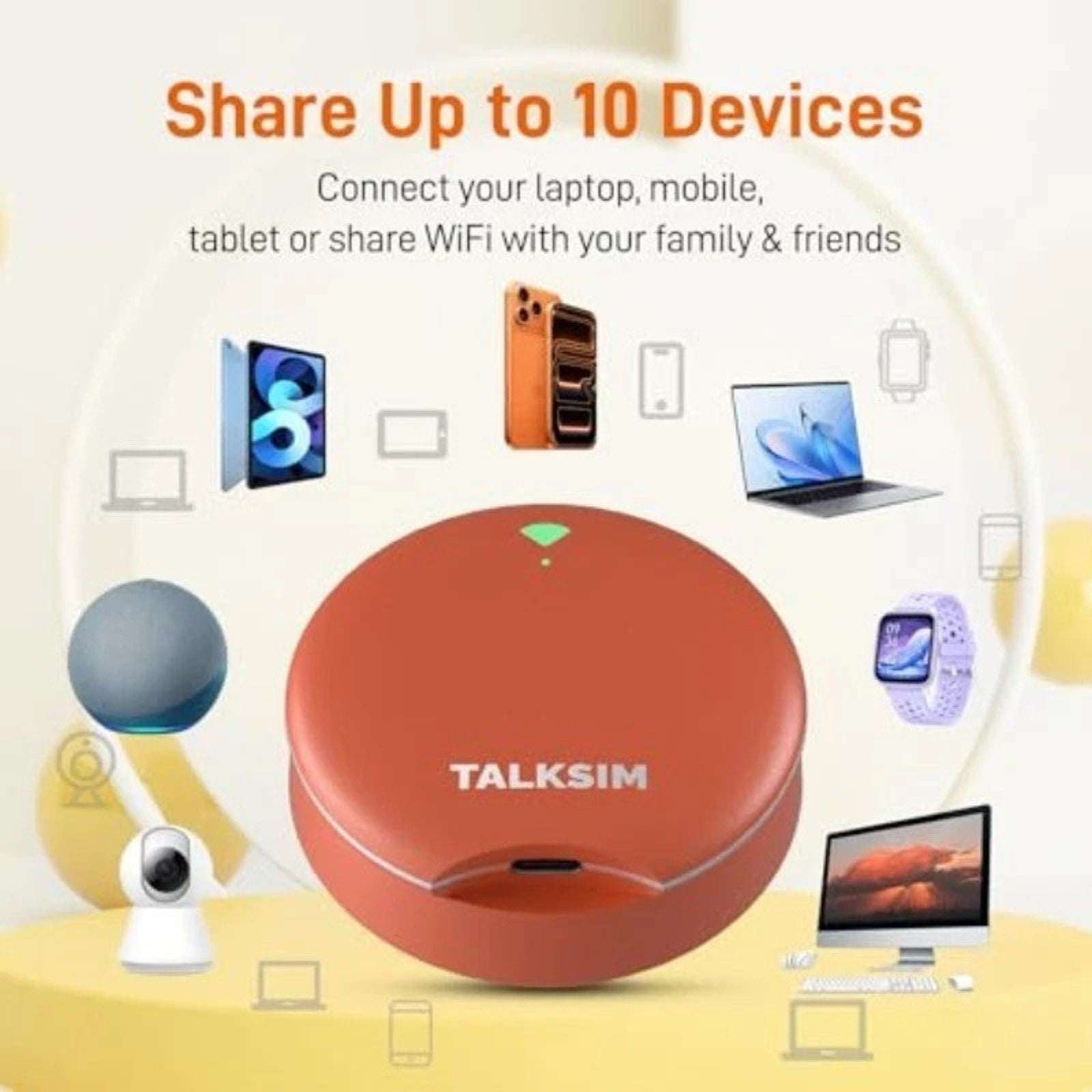 TALKSIM UFO Mobile Hotspot 1GB/Month WiFi 6 4G LTE Portable Up to 10 Devices