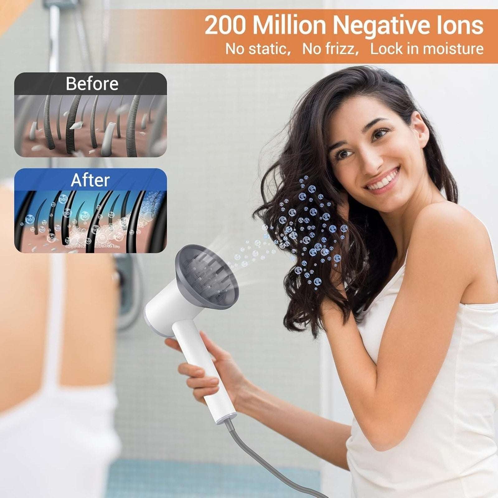 1600W High Speed Negative Ion Smart Hair Dryer 4Temp/3Speed 360° Magnetic Nozzle