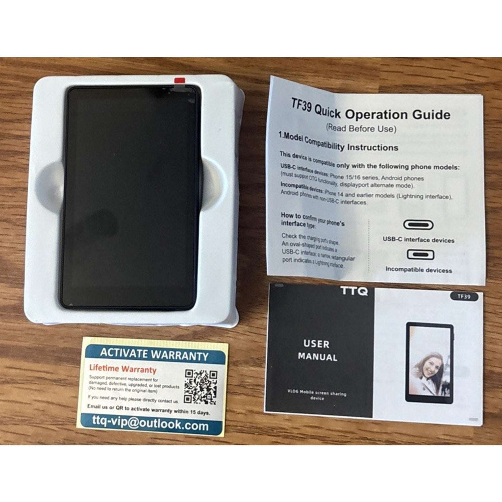 TTQ Vlog Screen Selfie Video Monitor TF39 Magnetic Remote Control NewOB No USB-C