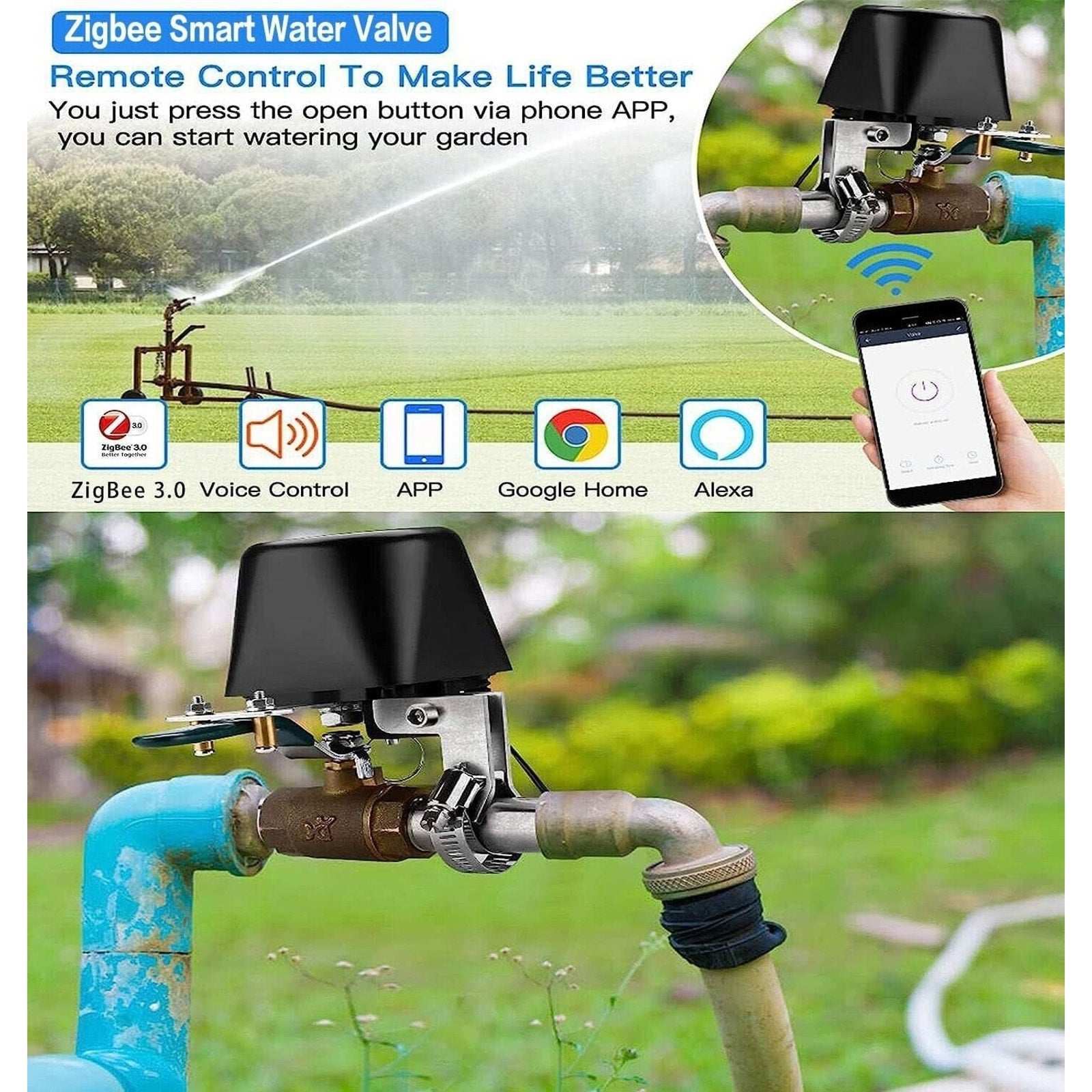 WiFi / Zigbee Smart Valve Controller For Water Gas Auto ON/Off Alexa Apple Googl