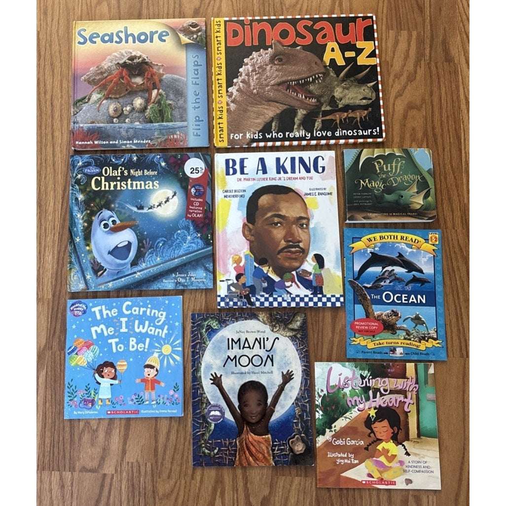 9 Children's Books Puff Magic Dragon, Dinosaur , Olaf, Ocean, Seashore, Imani's