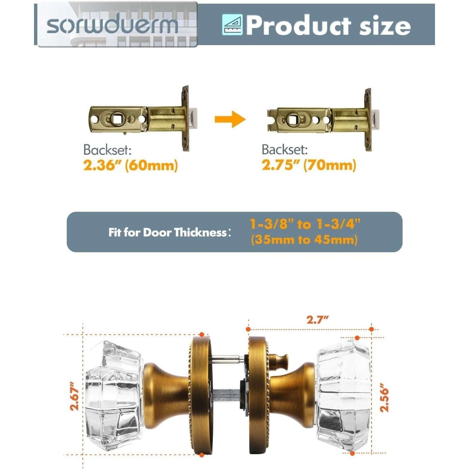 SORWDUERM Antique Brass and Crystal Door Knob Interior Privacy with Lock Button