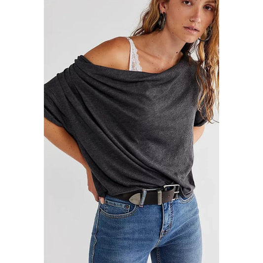 Free People We the Free Just Chill Tee XS Black Cowl Neck Short Sleeve - New