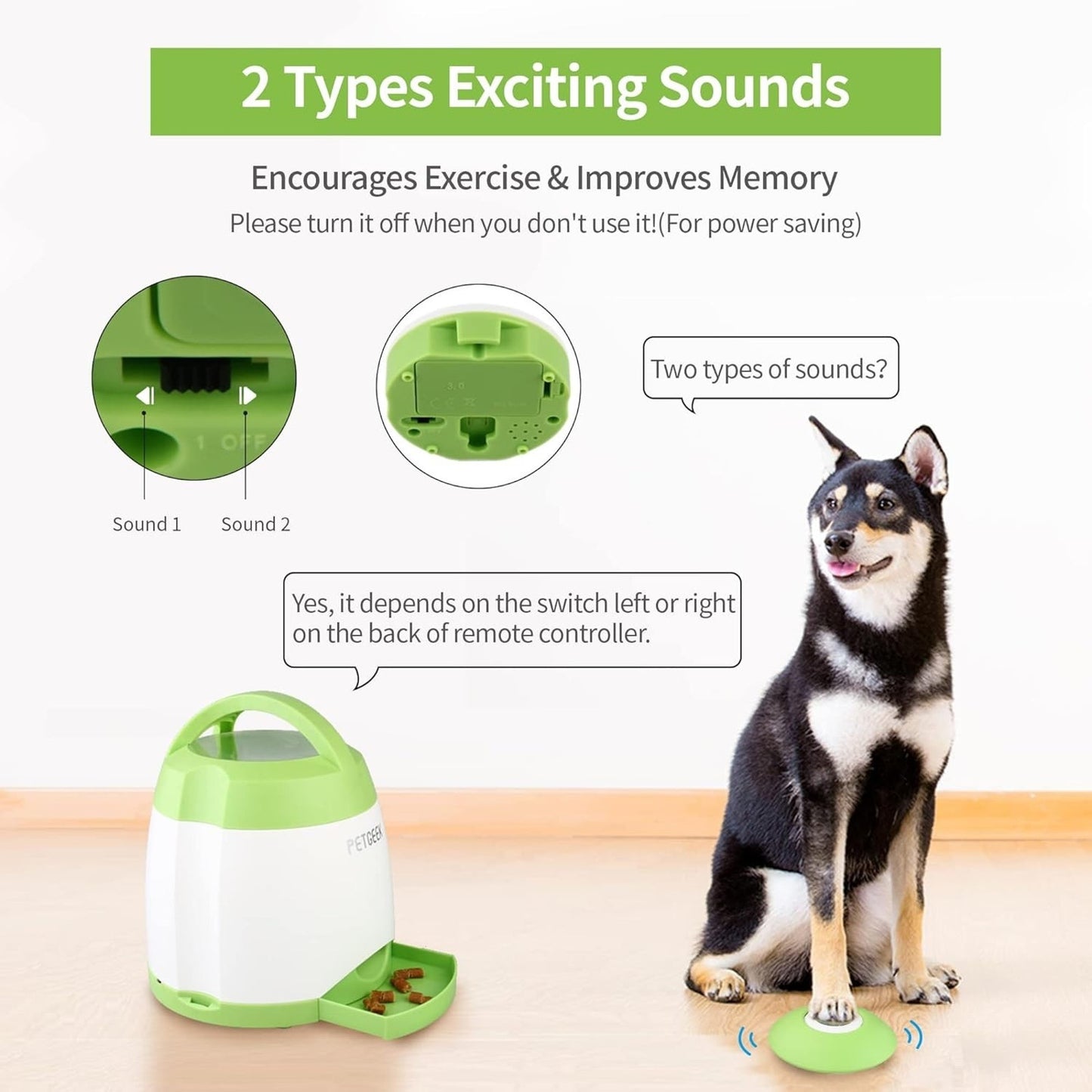 Automatic Dog Treat Food Dispenser w/ Button Remote - Memory Training Dual Power