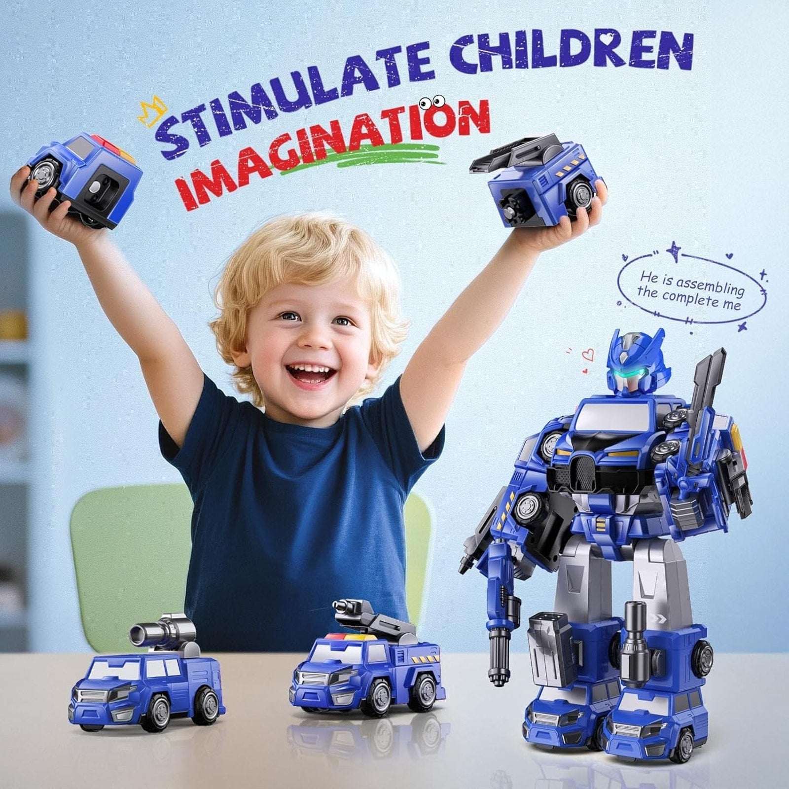 5-in-1 Magnetic Transforming Police Trucks Cars Robot Toys Easy DIY STEM