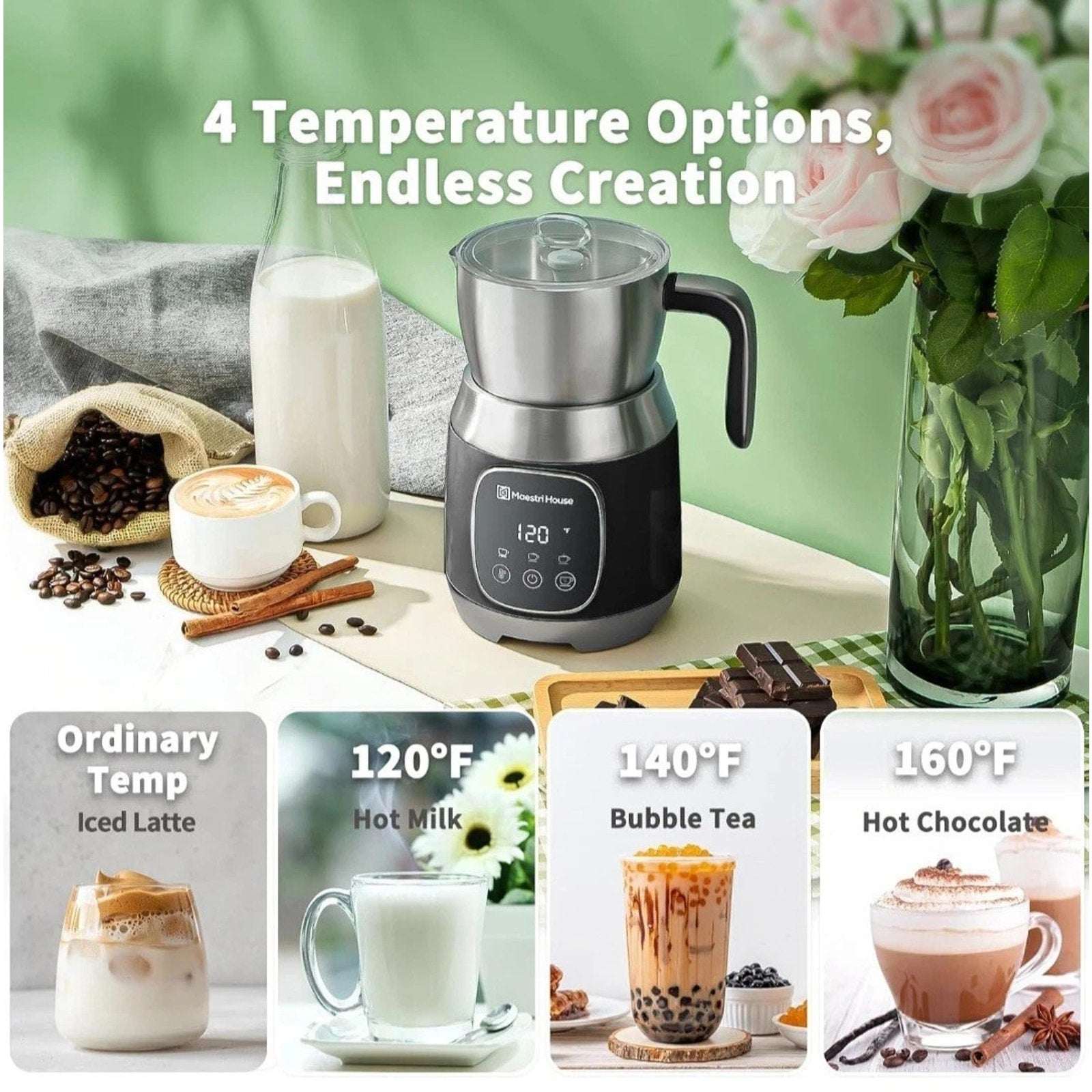 Maestri House DualFro 600 Milk Steamer Frother w Variable Temp & Froth Thickness