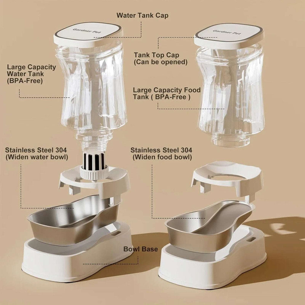 Gardner Pet Dog Automatic Gravity Water & Food Dispenser Set w/ Stainless Bowls