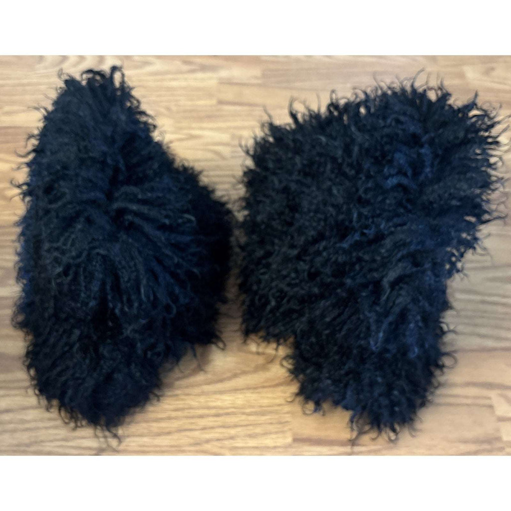 Y2K Rave Shaggy Mongolian Faux Fur Knee High Black Furry Moon Boots Sz 13 Womens