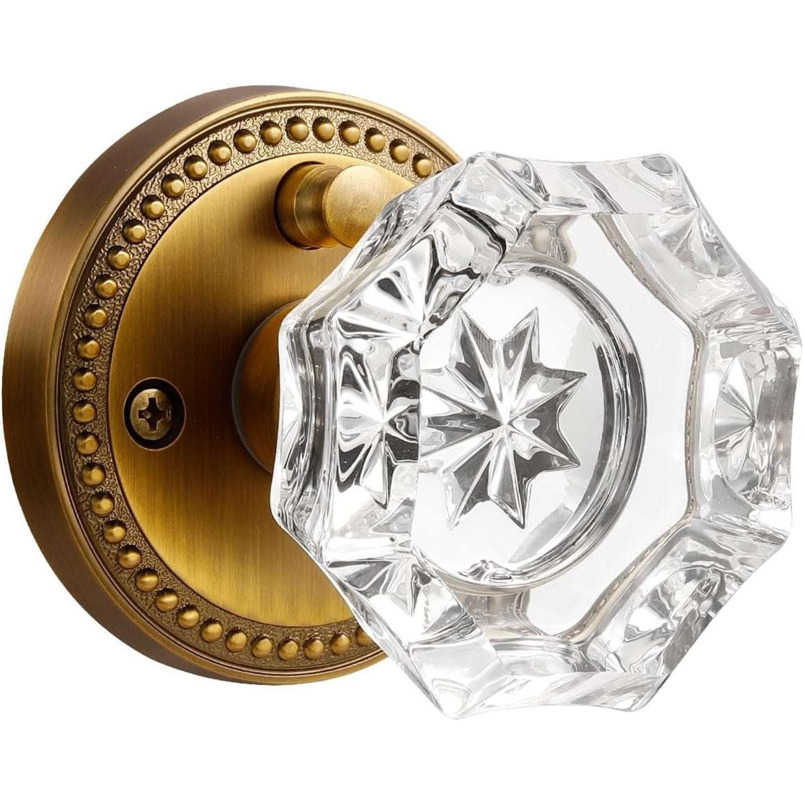 SORWDUERM Antique Brass and Crystal Door Knob Interior Privacy with Lock Button