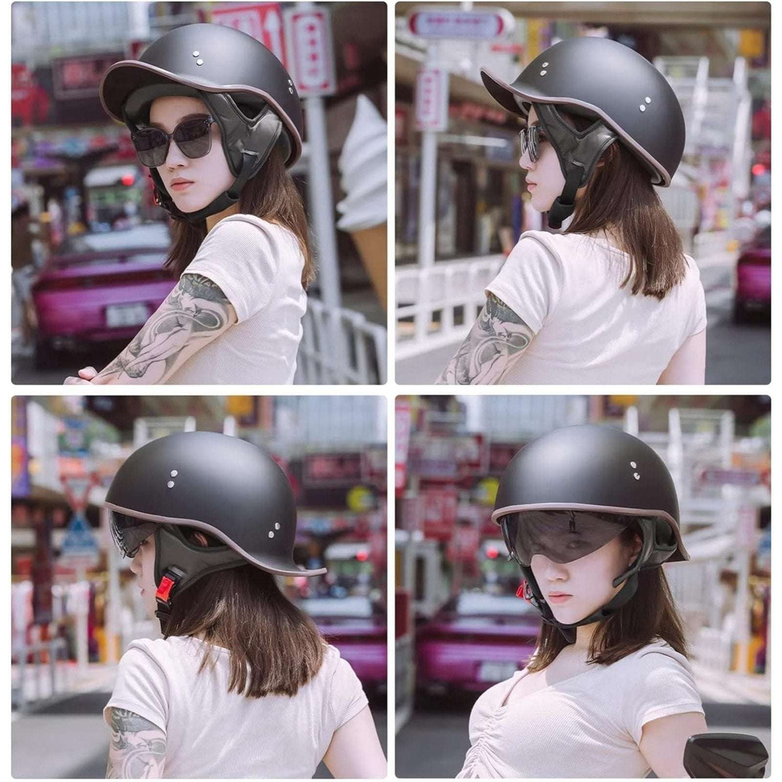 DOT Approved Retro Baseball Cap Motorcycle Vtg German Style Half Face Skull Cap