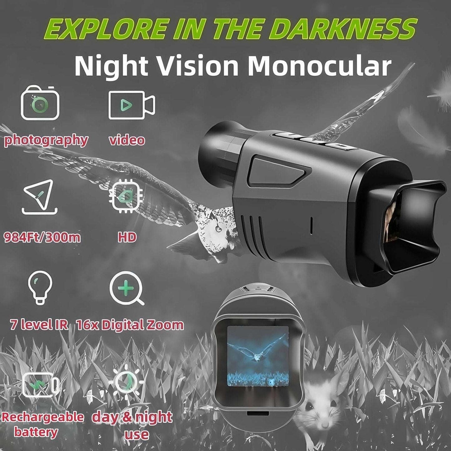1080P Night Vision Monocular 16X Digital Zoom Infrared IR Goggles 12MP Hunting