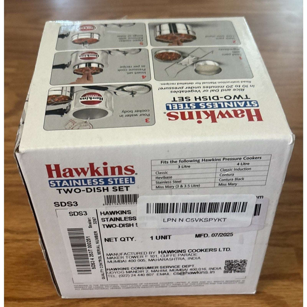 Hawkins Two-Dish Stainless Steel Set, Pressure Cooker 2 Pan Insert Multi-Cooker