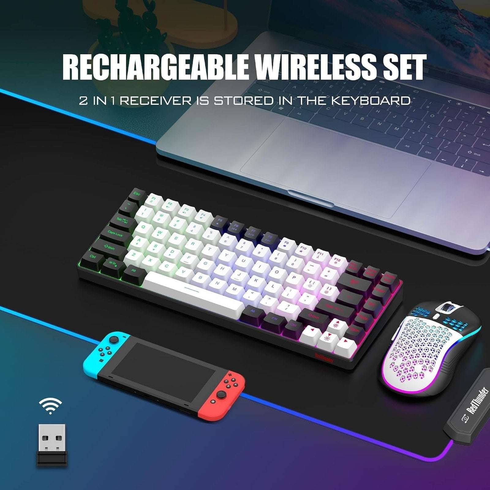 Red Thunder K84 Wireless Gaming Keyboard & Mouse Combo Rainbow Backlight Compact