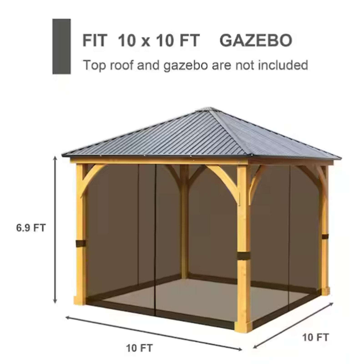 10' x 10' Gazebo Universal Mosquito Netting Mesh Screen with Zippers in Brown