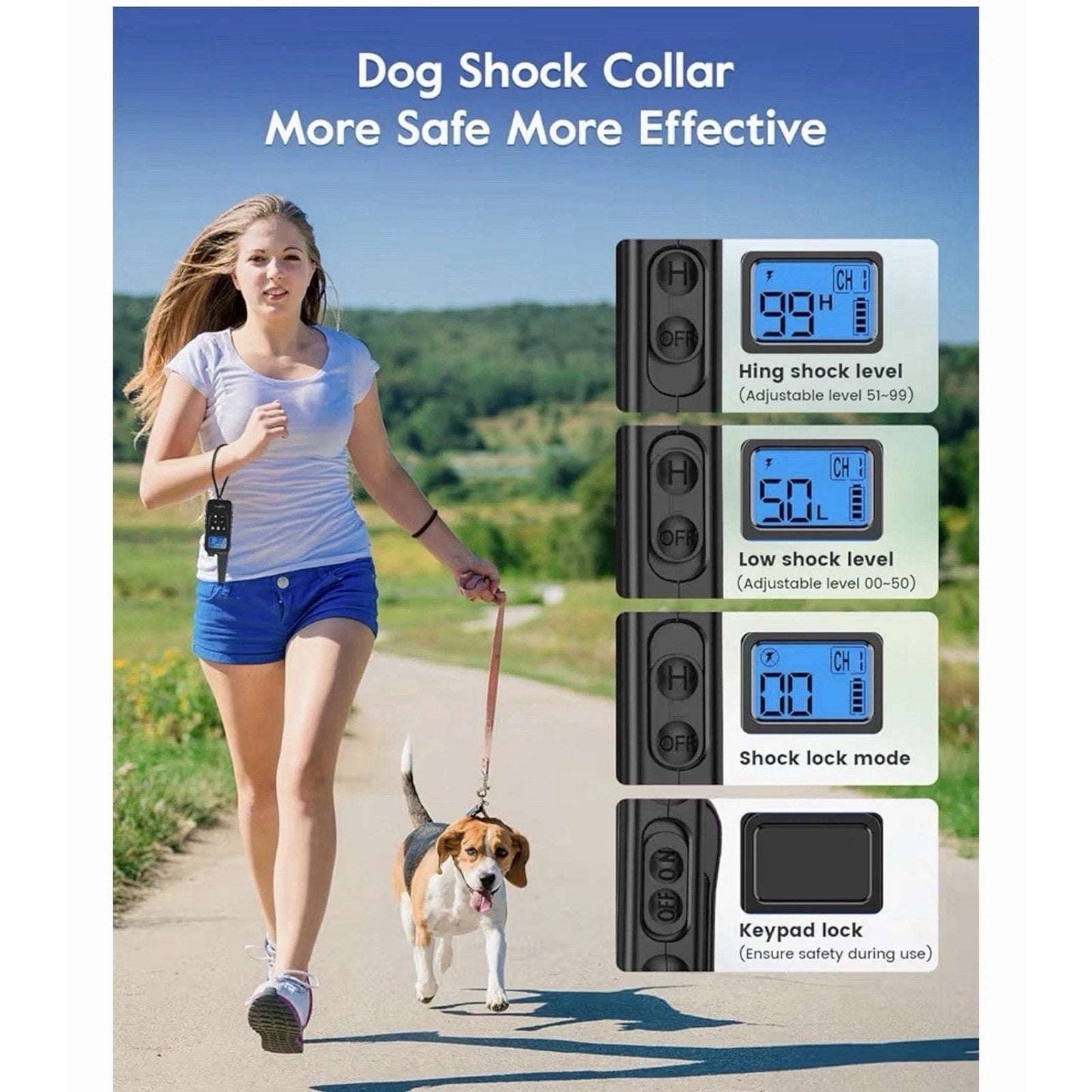 Waterproof Dog Training Collar 4200ft w/ Remote, 4 Modes, 99 Levels & Light