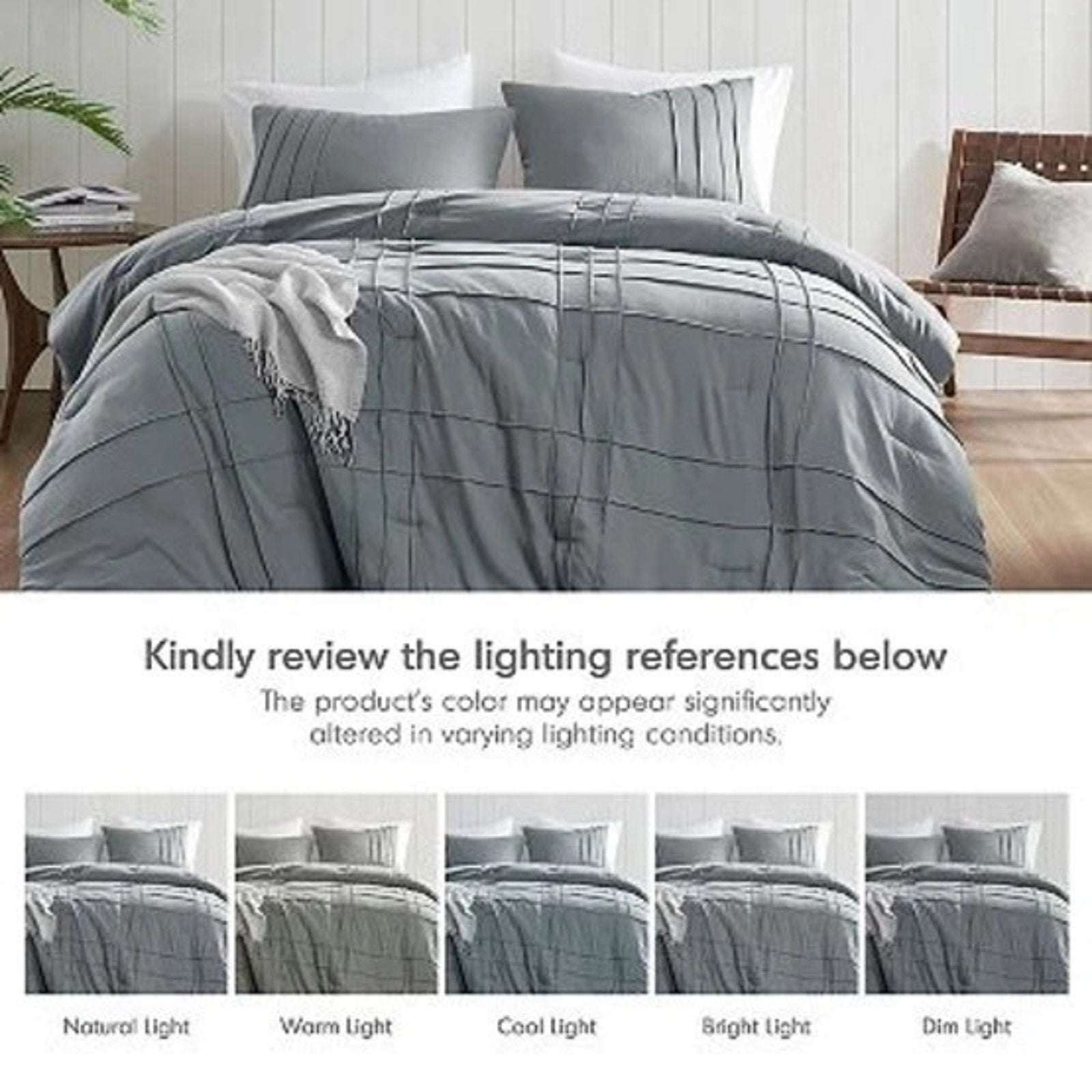 King Size 3PC PORTER Soft Washed Cotton Pinch Pleated Duvet Set Slate Gray/Blue