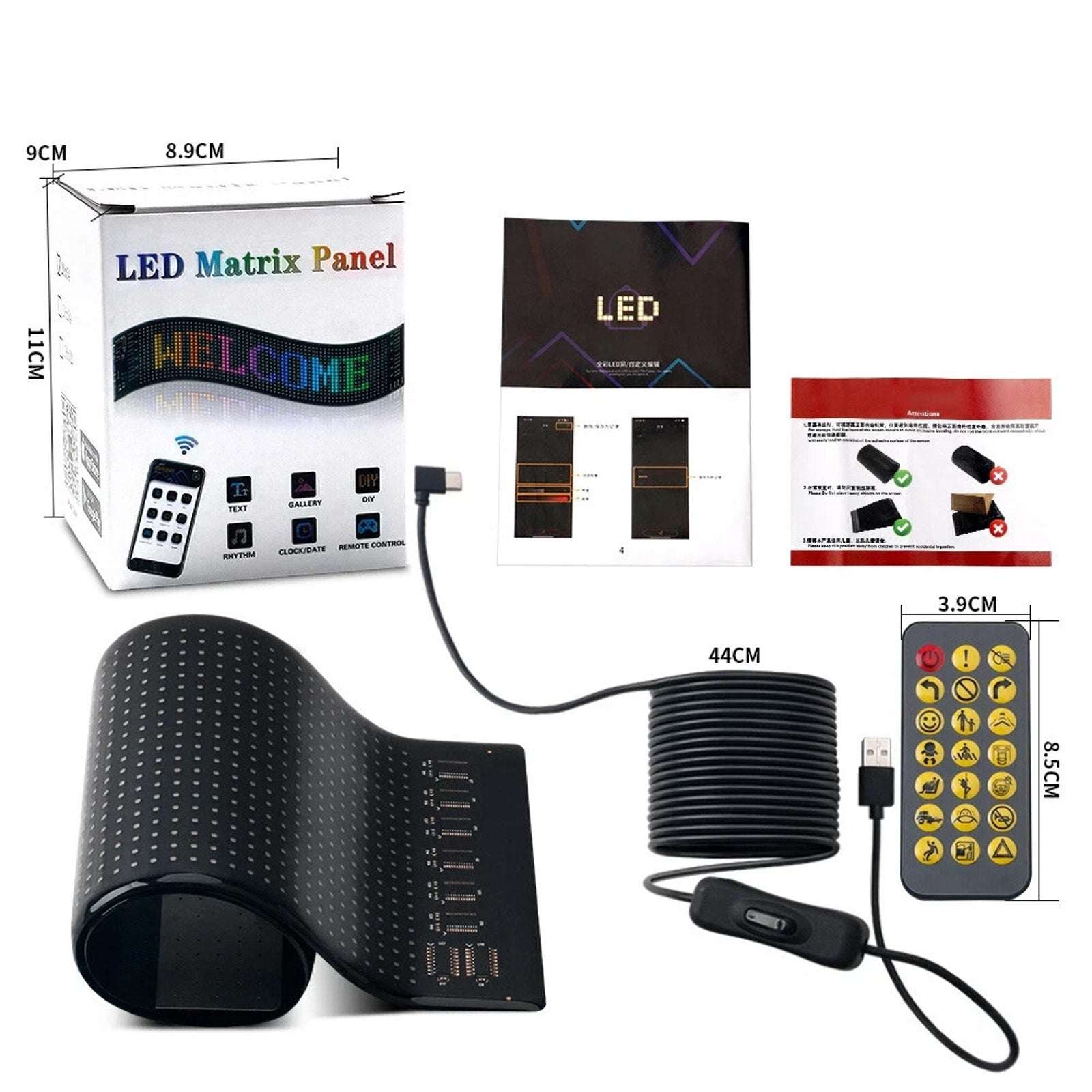 LED Matrix Pixel Panel Scrolling Bright Advertising LED Signs Flexible USB 5V
